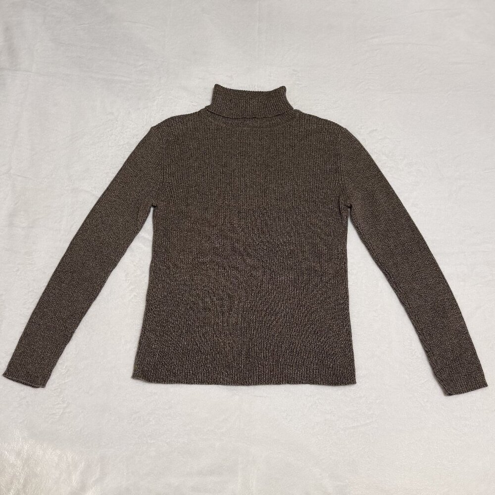 Reference Point Small 100% Cotton Ribbed Turtleneck Brown